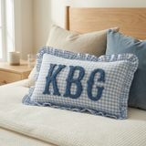 Personalized Monogram Name Pillow: Gingham Ruffle Edge Cushion for Nursery