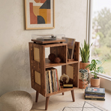 Rattan Record Player Stand with Vinyl Storage | Wooden Turntable Cabinet