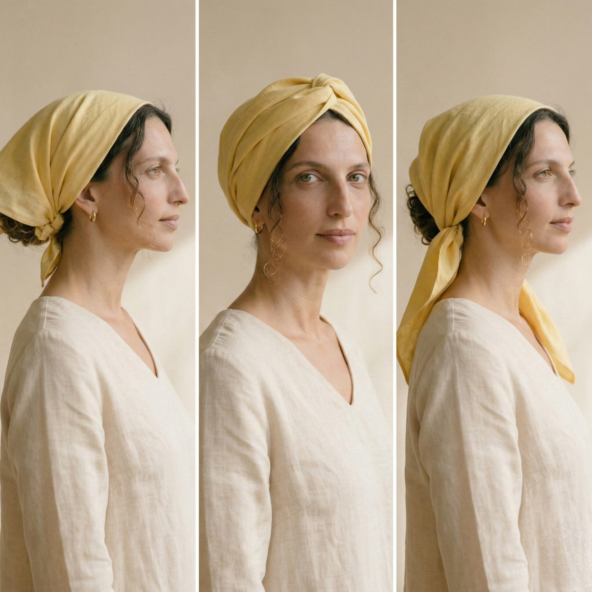 Square Linen Hair Scarf for Women: Natural Head Covering in Multiple Sizes