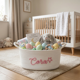 Custom Name Baby Easter Gift Basket: Cotton Rope Toy Organizer