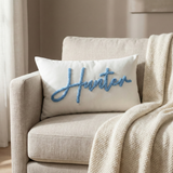 Personalized Lumbar Pillow – Punch Needle Embroidered Baby Name Gift