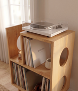 Mid Century Modern Record Player Stand with Vinyl Storage | Wooden Console