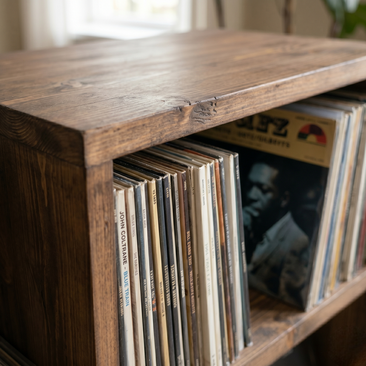 Record Player Stand with Vinyl Storage – Walnut Media Console