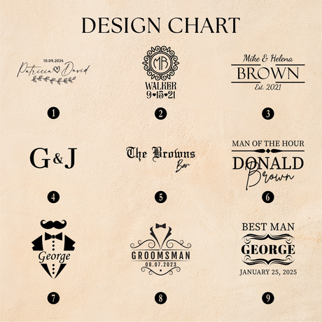 Collection of personalized monogram designs on a beige background