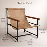 Modern Handmade Leather Sling Chair, Living Room Accent Armchair with Wood Arms