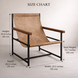 Leather Sling Chair with Wooden Arms, Handmade Lounge Armchair for Reading Nook