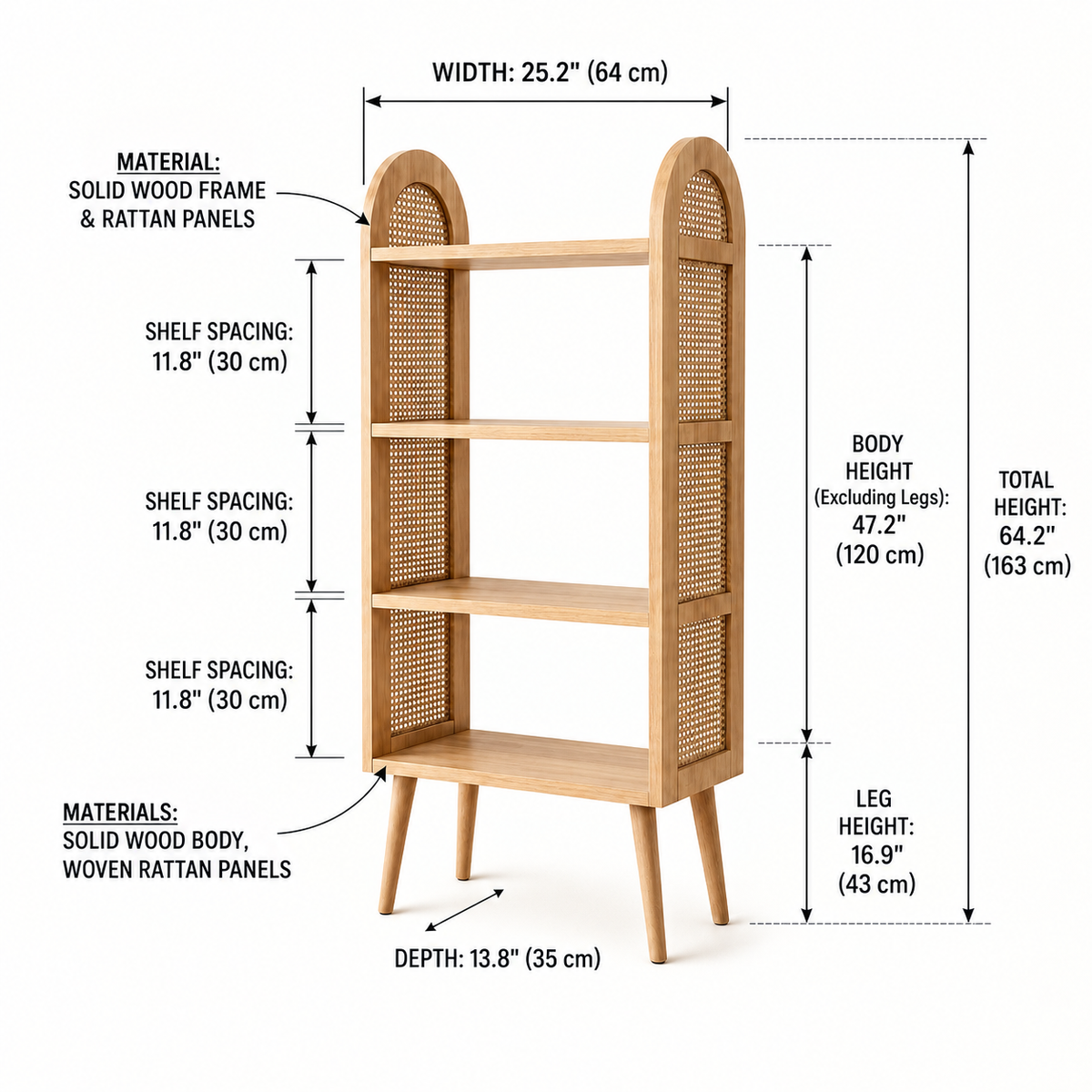 Mid-Century Rattan Display Shelf | Modern Open Bookcase