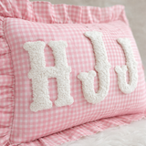 Personalized Monogram Name Pillow: Gingham Ruffle Edge Cushion for Nursery