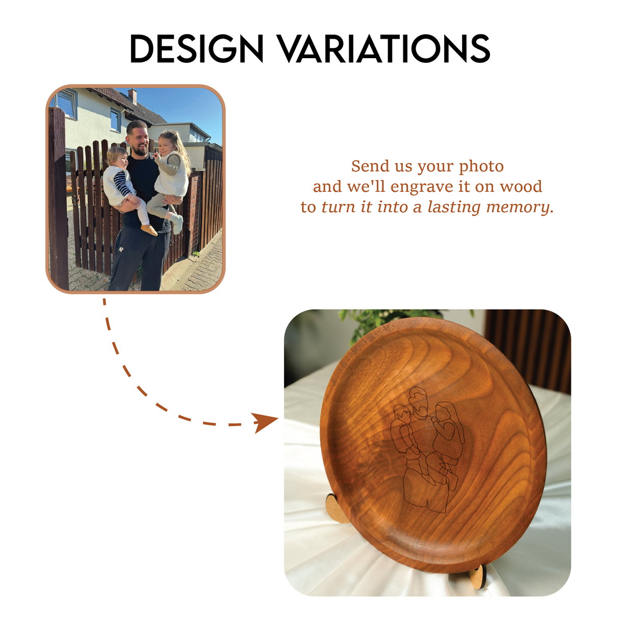 Personalized Photo Engraved Wood Plate: Custom Portrait, 5th Anniversary Gift