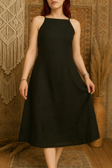Linen Midi Dress for Women, Minimalist Sleeveles Black Dress, Linen Summer Clothing, Everyday Maxi Dress, A Line Loose Linen Dress, Clothing
