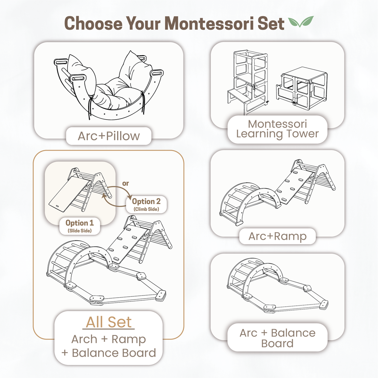 Montessori Climber Gym Set 3in1: Climbing Triangle, Arch & Slide, Indoor Playground