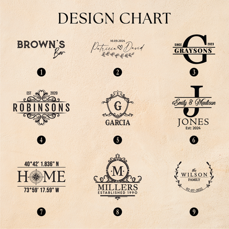 Collection of personalized monogram designs on a beige background