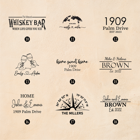 Collection of personalized text designs on a beige background