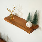 Modern Floating Live Edge Book Shelves: Solid Walnut Wooden Rack with Hidden Bracket