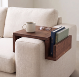 Wooden Sofa Arm Tray Table with Book Holder | Couch Organizer