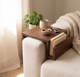 Wooden Sofa Arm Tray Table with Book Holder | Couch Organizer