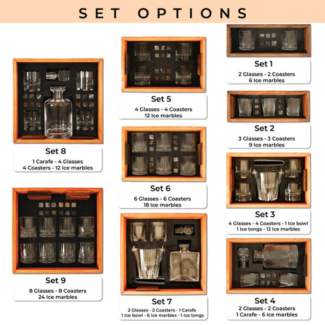 the contents of a set of glasses in a wooden box