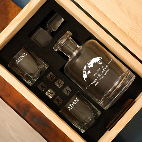 a wooden box with a glass set in it