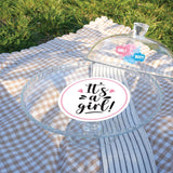 Gender Reveal Cake Stand with Dome Lid: Custom He or She Baby Shower Display, Party Table Decor