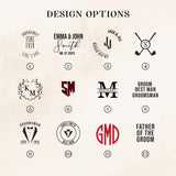 Collection of monogram and personalized design options on a beige background