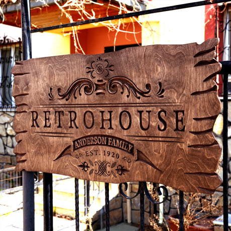 a wooden sign that says retro house on it