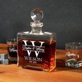 a bottle of whiskey sitting on top of a wooden table