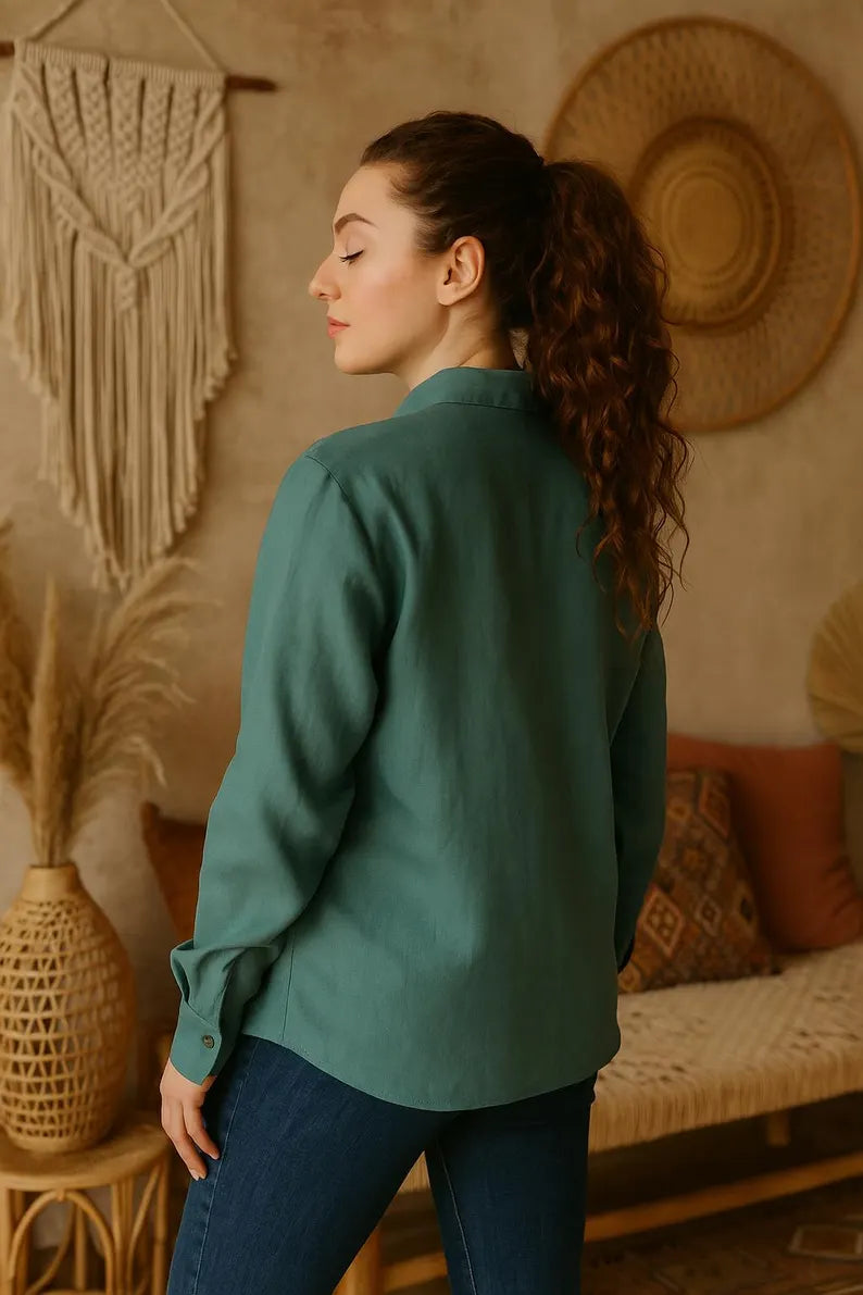 Linen Button Up Shirt for Women, Long Sleeve Linen Shirt, Classic Linen Shirt, Oversized Linen Shirts, Woman Linen Tops, Office Work Outfits