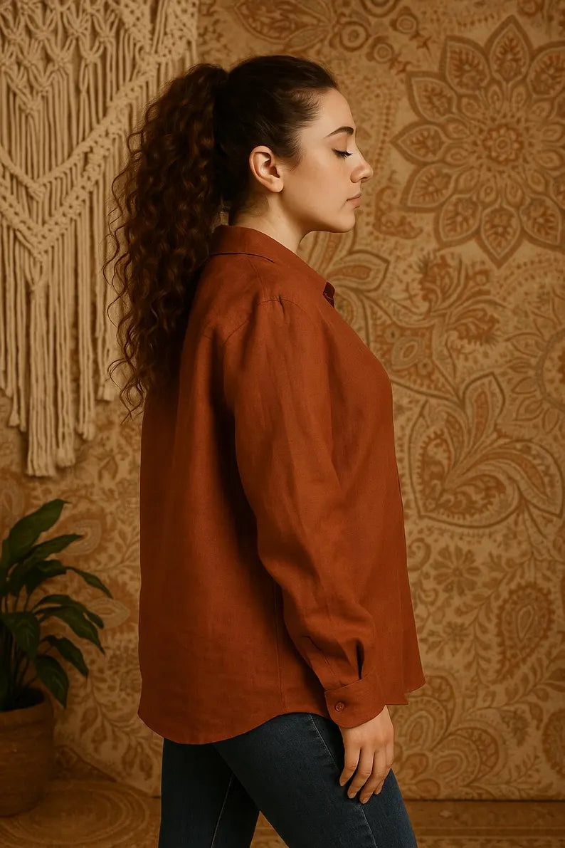 Linen Button Up Shirt for Women, Long Sleeve Linen Shirt, Classic Linen Shirt, Oversized Linen Shirts, Woman Linen Tops, Office Work Outfits