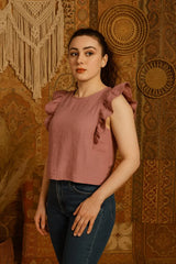 Romantic Linen Tank Tops, Ruffle Sleeve Crop Tops, Basic Tops for Women, Linen Sleeveless Blouse, Linen Camisole,  Womens Dainty Blouses