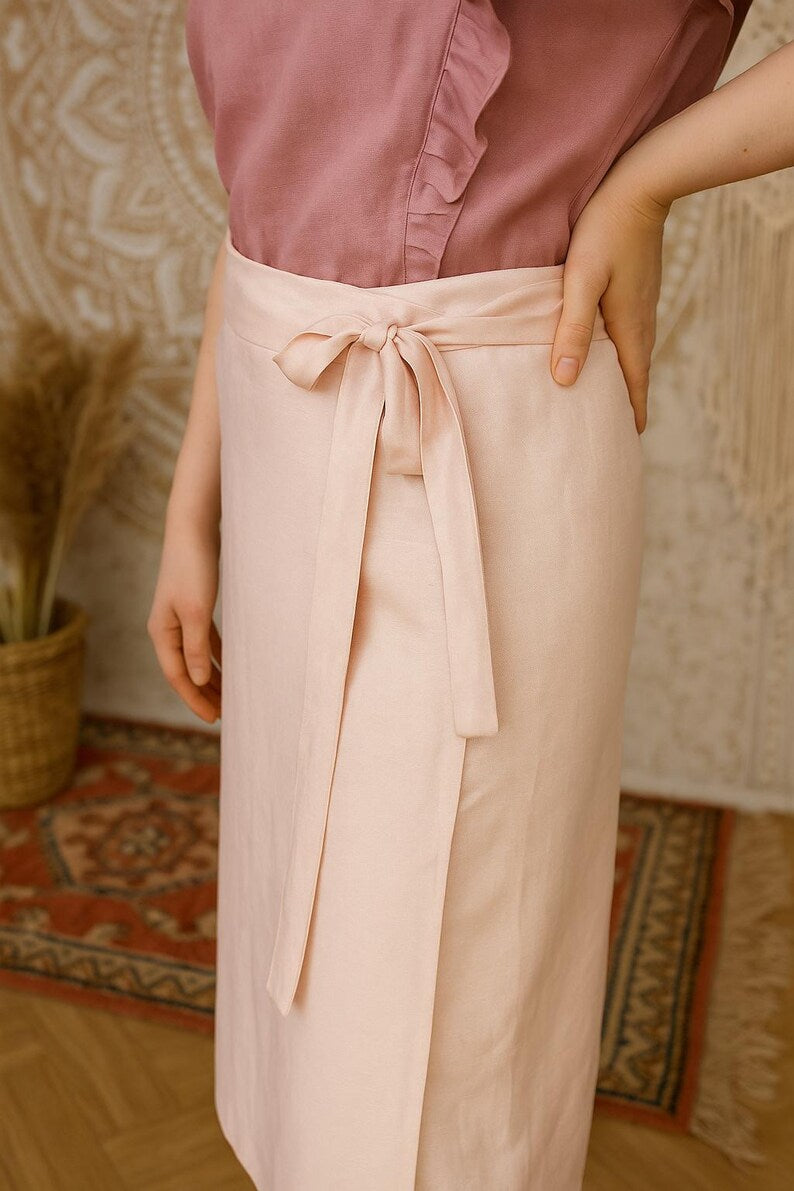Linen Wrap Maxi Skirt for Women, Adjustable Strap Tie Skirt, Linen  A Line Skirt, Summer Linen Clothing, Long Linen Skirt, Minimalist Style