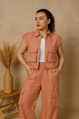 Women Linen Cargo Vest with Zipper,  Relaxed Fit Linen Vest, Linen Clothing, Linen Vest with Pocket, Sleeveless Summer Vest, Loose Linen Top