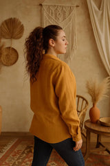 Linen Button Down Shirt for Women, Long Sleeve Collar Shirt, Oversize Linen Shirt, Minimal Workwear Blouse,Classic Timeless Fit Summer Shirt