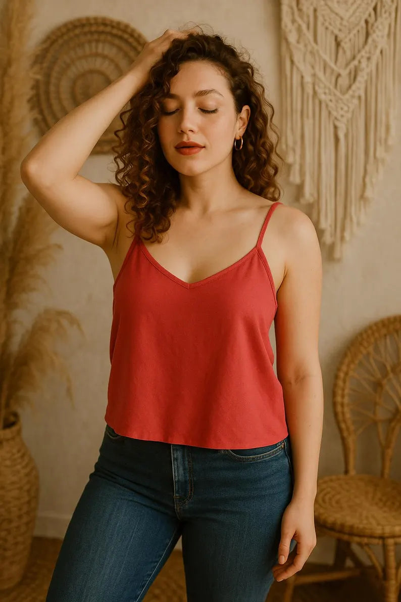 Womens Spaghetti Strap Tank Top, Linen Crop Top, Adjustable Spaghetti Strap Top, Linen Cami Top, Crop Top for Woman, Linen Summer Blouse