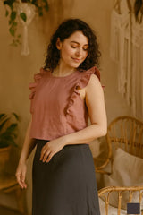 Romantic Linen Tank Tops, Ruffle Sleeve Crop Tops, Basic Tops for Women, Linen Sleeveless Blouse, Linen Camisole,  Womens Dainty Blouses