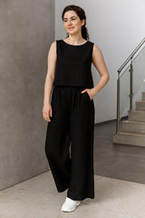 Linen Culotte Pants, Linen Palazzo Pants, Wide Leg Linen Trousers Women, Relaxed Fit Linen Summer Pants, Elastic Waist Wide Leg, Trousers