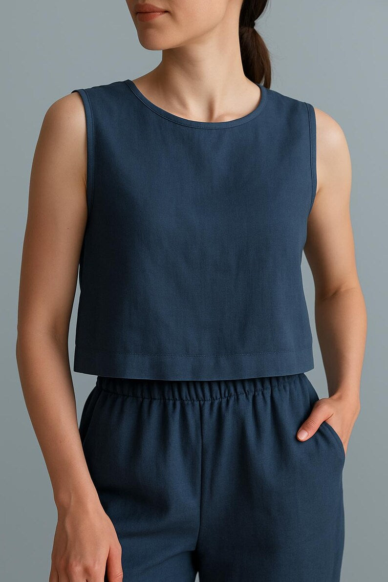 Women Linen Tank Top, Minimalist Linen Blouse, Sleeveless Summer Top, Casual Linen Clothing, Basic Cropped Linen Tops, Minimalist Crop Top