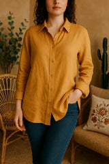 Linen Button Down Shirt for Women, Long Sleeve Collar Shirt, Oversize Linen Shirt, Minimal Workwear Blouse,Classic Timeless Fit Summer Shirt