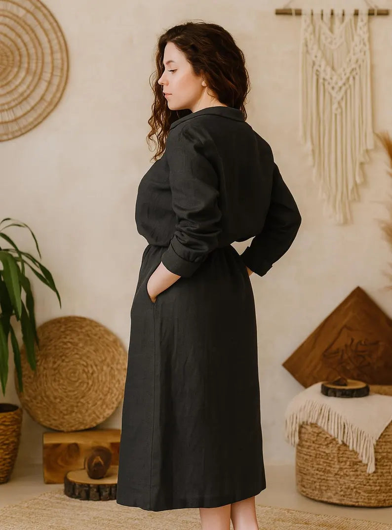Linen Skirt with Pockets, Womens Midi Skirt, Straight Cut Linen Skirt, Linen Clothing for Woman, Minimalist Linen Skirt, High Waist Skirt