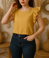 Romantic Linen Tank Tops, Ruffle Sleeve Crop Tops, Basic Tops for Women, Linen Sleeveless Blouse, Linen Camisole,  Womens Dainty Blouses