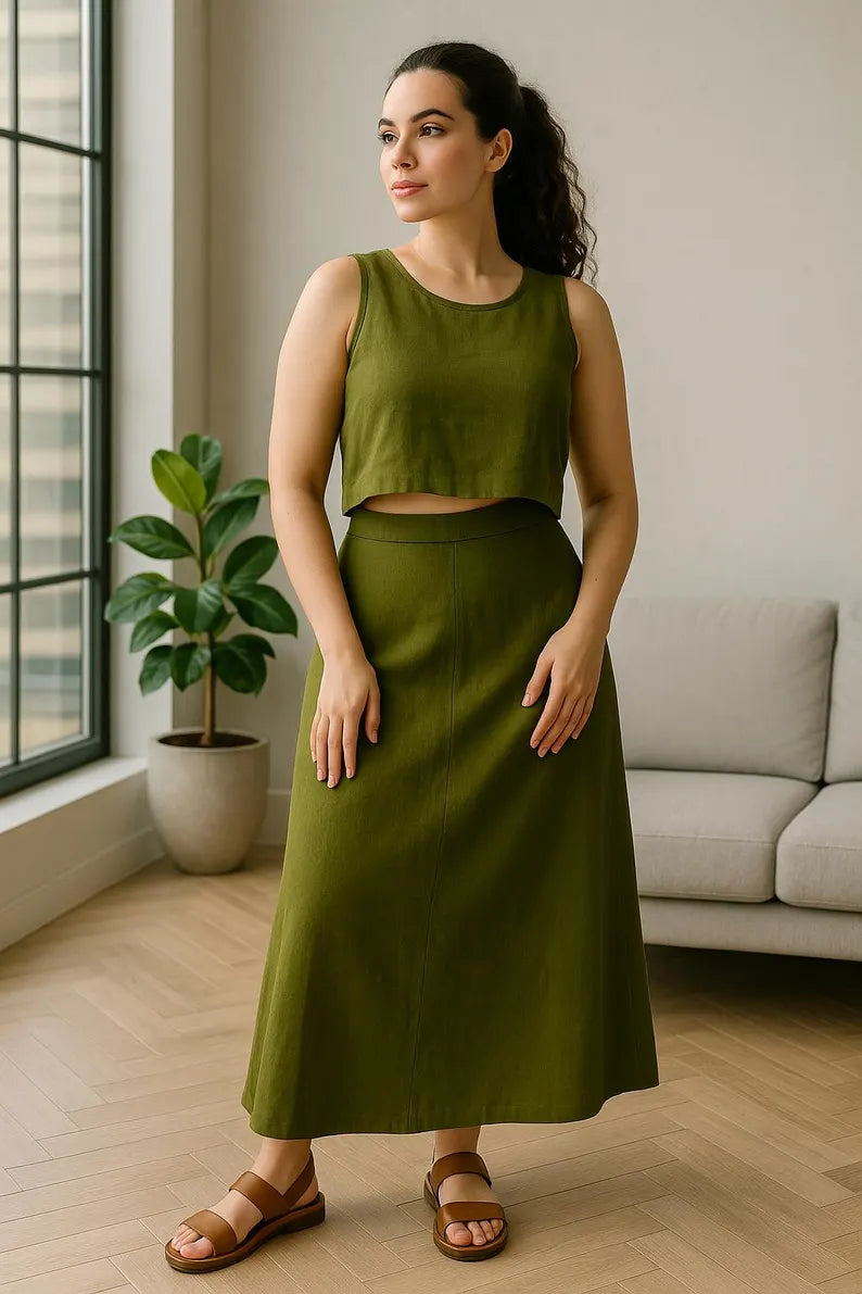 Womens Linen Long Skirt, Maxi Linen Skirt, Spring Skirt with Elastic Waist, Linen Skirt, Women Clothing, Summor Boho Clothing, Linen Skirt