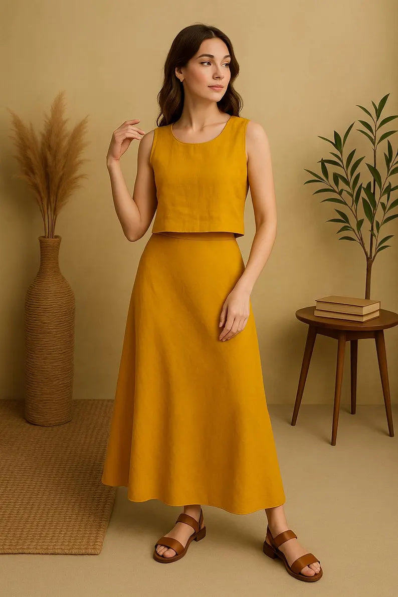 Womens Linen Long Skirt, Maxi Linen Skirt, Spring Skirt with Elastic Waist, Linen Skirt, Women Clothing, Summor Boho Clothing, Linen Skirt