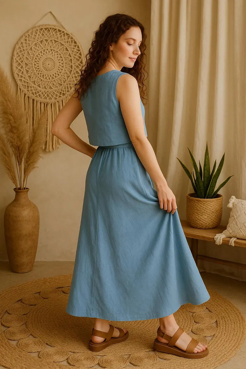 Womens Linen Long Skirt, Maxi Linen Skirt, Spring Skirt with Elastic Waist, Linen Skirt, Women Clothing, Summor Boho Clothing, Linen Skirt