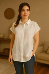 Short Sleeves Linen Shirt for Women, Relaxed Fit Linen Shirt, Button Down White Shirt, Summer Linen Top, Casual Shirt, Womens Spring Style