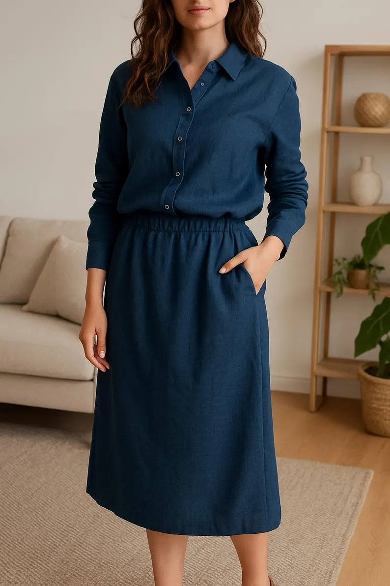 Womens Straight-Cut Linen Skirt, Linen Midi Skirt with Pocket, Minimalist Workwear, Bottoms for Woman, Linen Skirts, Everyday Summer Style
