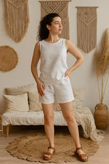 Linen Shorts for Women, Loose Linen Elastic Waist Shorts, Summer Linen Shorts, Womens Clothing, Linen Mini Shorts with Pockets,  Beach Linen