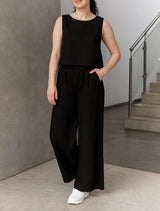 Wide Leg Linen Pants for Women, Elastic Waist Flowy Trousers, Summer Linen Pants with Pockets, Loose Linen Pants, Linen Clothing for Women
