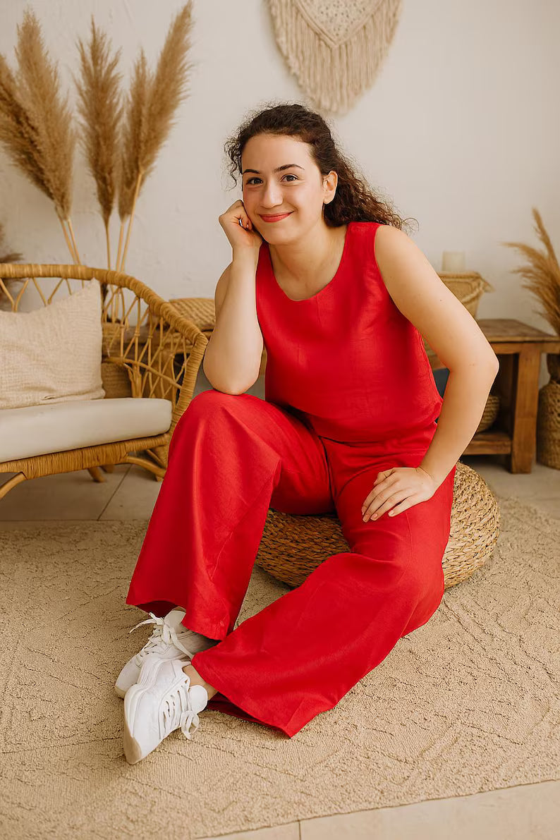 Linen Culotte Pants, Linen Palazzo Pants, Wide Leg Linen Trousers Women, Relaxed Fit Linen Summer Pants, Elastic Waist Wide Leg, Trousers