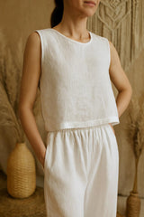 Women Linen Tank Top, Minimalist Linen Blouse, Sleeveless Summer Top, Casual Linen Clothing, Basic Cropped Linen Tops, Minimalist Crop Top