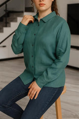 Linen Button Down Shirt for Women, Long Sleeve Collar Shirt, Oversize Linen Shirt, Minimal Workwear Blouse,Classic Timeless Fit Summer Shirt