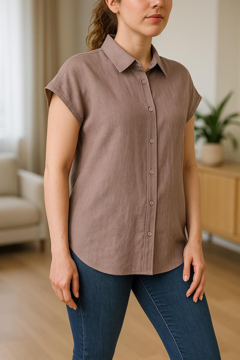 Relaxed Linen Button Down Shirt for Women, Short Sleeve Loose Fit Top, Lightweight Linen Blouse, Linen White Shirt, Casual Summer Outfits